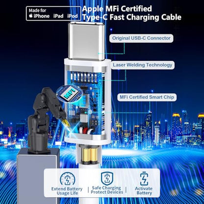 Apple MFi Certified iPhone 17 Car Charger, 3Port 67W PD/QC3.0 Power Adapter - color: Carbon Fiber Silver