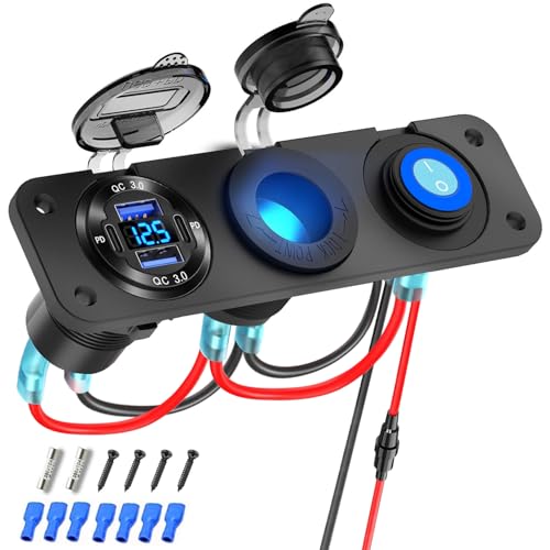 3-in-1 Marine Switch Panel USB Charger Cigarette Lighter Voltmeter Boat - size: 3in1 Dual QC3.0 and Dual PD3.0