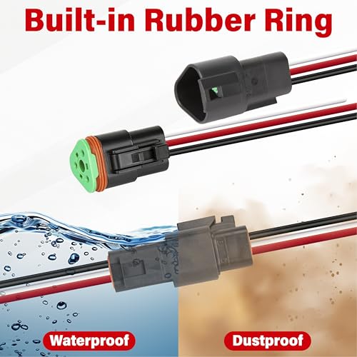 Deutsch DT 3 Pin Black Male Female Wiring Harness Connector 6 Kits, 16 AWG - color: 6 Sets-Black, size: 3Pin