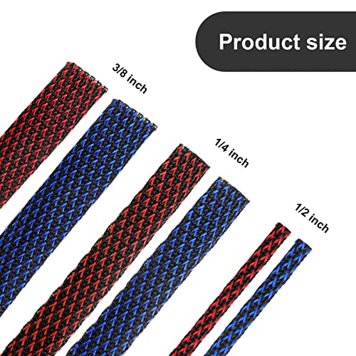 Xuniea 96ft Wire Loom Braided Cable 1/2, 1/4, 3/8 Inch,Red,Blue and Black - color: Red, Blue and Black, size: 1/2, 1/4, 3/8 Inch