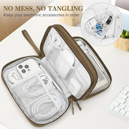 FYY Electronic Organizer, Travel Tech Pouch Bag, Large, Brown - color: Brown, size: 9.1 x 5.9 x 3.15 inches
