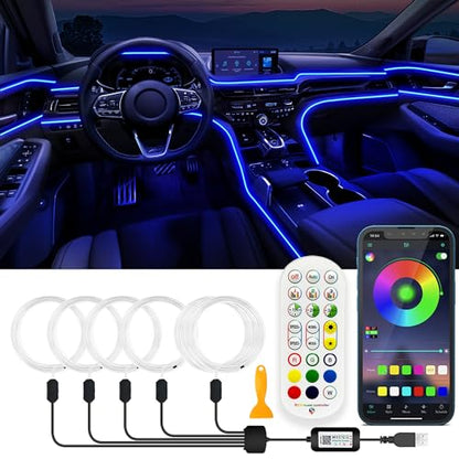 USB Car LED Lights, Interior Car Lights Strip with APP and RF Remote Control, 5 in 1 Ambient Lighting with 276 inches Fiber Optic Music Sync Simple Installation EL Wire Lights (5 in 1/276 inches) - size: 276 inches