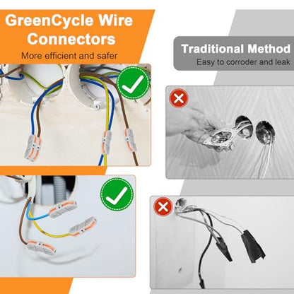 Greencycle 180PCS Lever Wire Connectors, Quick Connect Push-in Wire Connectors, 1 in 1 Out Inline Electrical Wire Splice Terminals for 24–12 AWG Solid & Stranded Wire, Compact & Reusable - size: 180PCS, style: 1IN 1OUT