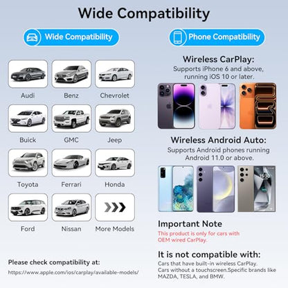 Magic CarPlay AI Box, Wireless CarPlay & Android Auto Adapter with Netflix/YouTube/TikTok, Plug & Play, Car Play Wireless Adapter Compatible with iPhone 7+/iOS 10+ & Android 11+ - color: Ink Black