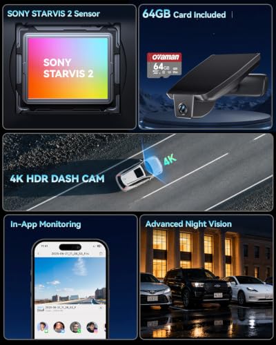OVAMAN Front-Only 4K STARVIS 2 Dash Cam for 2017-2025 Lexus is 200t, is 300/350 AWD F Sport (3rd Gen/XE30), OEM Hidden Camera, WiFi App, Parking Hardwire Kit, 64GB Card