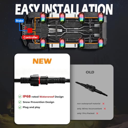 4 Pods RGB LED Rock Lights w/Bluetooth APP& Remote Control, Aluminum Housing, IP68 Waterproof for Boat Trucks Jeep UTV SUV ATV Golf Cart - size: 4 Pods