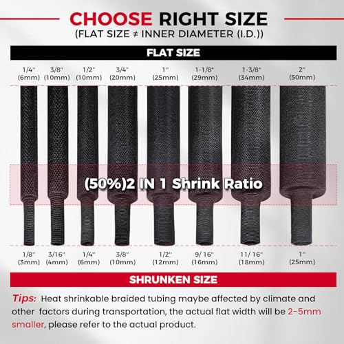 2 in 1 Heat Shrink Braided Sleeving Fabric Tubing 1/2"-14FT - size: 1/2"(12mm), style: 14FT