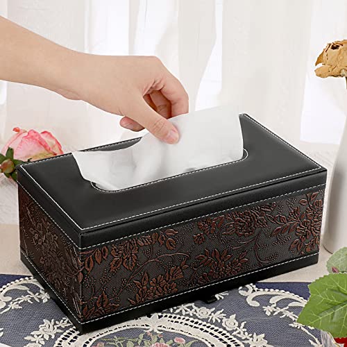 Sumnacon Tissue Box Cover Rectangule Leather Tissue Box with Magnetic Bottom,Stylish PU Tissue Box Holder for Bathroom Toilet Bedroom Living Room Desk Table Office Car (Pack of 2) - color: Brown, size: Medium (Pack of 2)