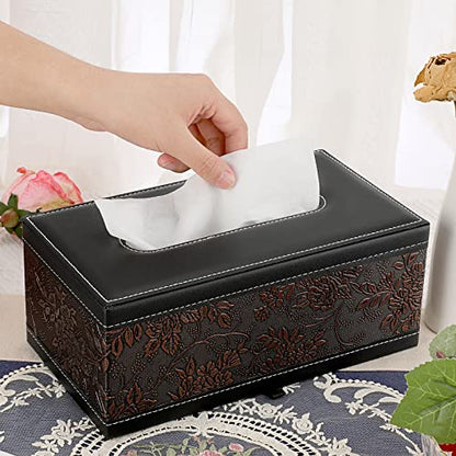 Sumnacon Tissue Box Cover Rectangule Leather Tissue Box with Magnetic Bottom,Stylish PU Tissue Box Holder for Bathroom Toilet Bedroom Living Room Desk Table Office Car (Pack of 2) - color: Brown, size: Medium (Pack of 2)