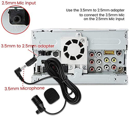 FingerLakes Universal Car Microphone Mic Fits 3.5mm and 2.5mm Bluetooth Enabled Car Vehicle Stereo Radio GPS Units with Included Adapter, Black (FL70)