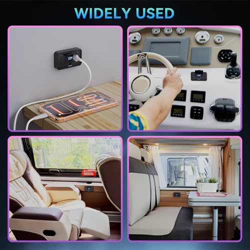 2PCS 108W 4 Port 12V RV USB Outlet Switch Voltmeter Panel Wall Mount - color: Black Blue, size: 2P