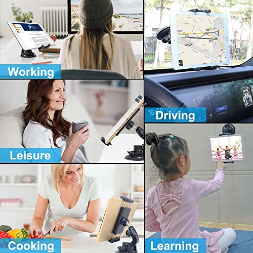 Car Windshield Tablet Mount Holder for 4-13" iPad Device, 360° Rotation Car Window Heavy Duty Suction Cup Tablet Holder for iPad Pro 12.9 10.5 9.7, iPad Air Mini, Samsung Tab, Kindle Fire