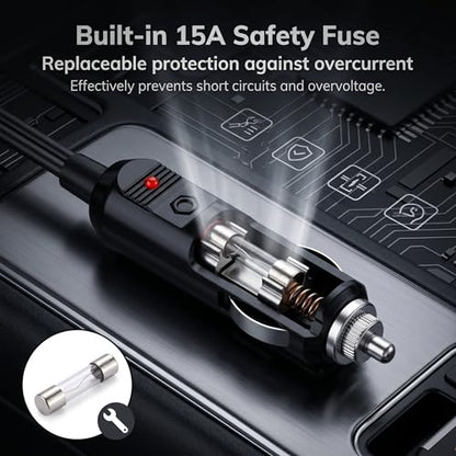 Car Cigarette Lighter Splitter, 12 V 18AWG High-temperature Resistant 1 to 2 Splitter, Plug-and-play Dual Cigarettes Lighter Extension Cord with Fuse, for Most Cars Trucks SUVs (Black)