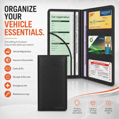 Car Registration and Insurance Holder, Carbon Black Premium PU Leather - color: Carbon Black