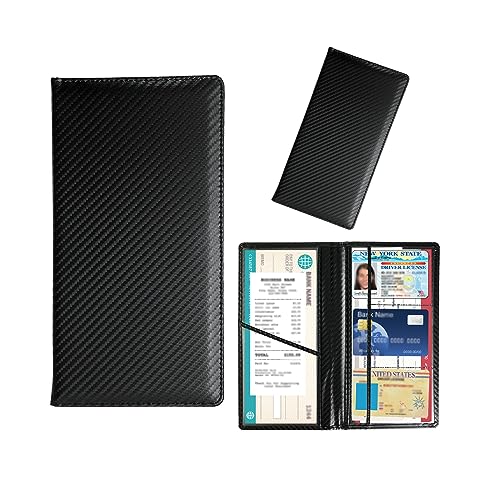 Kewucn Car Registration and Insurance Card Holder, Leather Auto License Document Glove Box Compartment Organizer, Essentials Vehicle Wallet Case for Driver License, ID Card (Black Carbon Fiber) - color: Large-Carbon Fiber Black