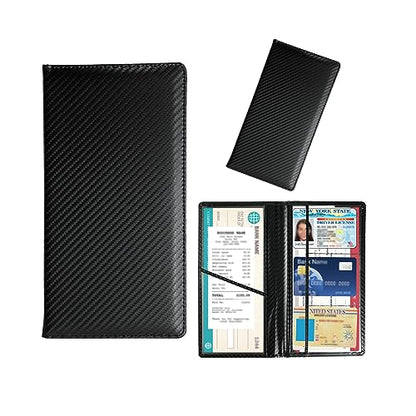 Kewucn Car Registration and Insurance Card Holder, Leather Auto License Document Glove Box Compartment Organizer, Essentials Vehicle Wallet Case for Driver License, ID Card (Black Carbon Fiber) - color: Large-Carbon Fiber Black