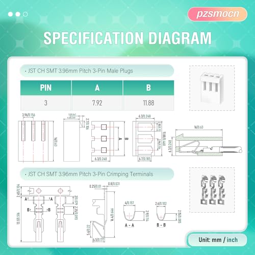 150 Pieces / 30 Sets JST CH SMT 3.96mm 3 Pin Connector Kit Set - size: 3-Pin, style: JST-CH-SMT