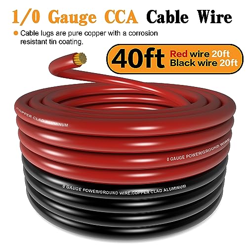 0 Gauge Wire 1/0 Battery Cable Kit with Terminals & Cable Cutter Tool,40ft - color: W/ Cutter