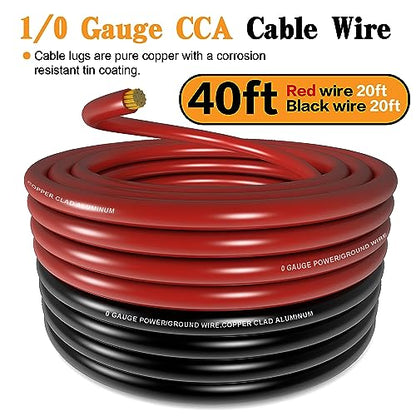 0 Gauge Wire 1/0 Battery Cable Kit with Terminals & Cable Cutter Tool,40ft - color: W/ Cutter