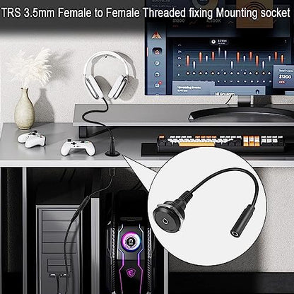 QIANRENON TRS 3.5mm Short Cable Threaded Fixing Audio Adapter 3.5mm 1/8 TRS Female to Female Stereo Jack Panel Mount Round Connector Headphone Socket, for Audio Port Connection Extension - style: Female