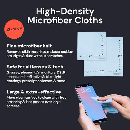 Elite Tech Gear Microfiber Cleaning Cloth, Eye Glasses Cleaner Cloth, 13pc - color: Blue, size: 12'' x 12'' (Pack of 13)