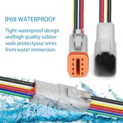 Deutsch 8 Pin Waterproof Connectors, 2Pairs 14 AWG Automotive Wiring Plug Kit for Truck, Boat, Car & LED Lights (8 Pin) - size: 8 Pin