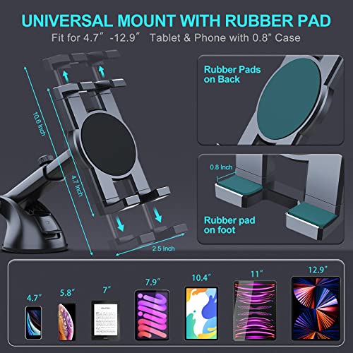 Vadaxx Dashboard & Windshield Car Tablet Mount Holder, 360° Rotatable Suction Cup Window Dash Phone Stand for iPad Pro 12.9/11/10.5/Air/Mini 6/5/4, Galaxy Tab, iPhone 16/15, 4.7"-12.9" Tab Phone