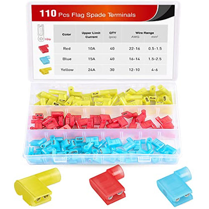 Nilight 110PCS Nylon Flag Spade Insulated Quick Disconnect Terminals - color: 110PCS Flag Spade Crimp Terminals