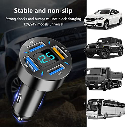 Car Charger 66W Super Fast Charging with USB 2.4A&QC 3.0(Voltmeter&LED Lights) Universal Quick Charge for 12-24V Car Cigarette Lighter Plug,Compatible with iPhone 14 13 12,S22 (2Pcs-Black-QC/2.4A) - color: 2Pcs-Black-QC/2.4A