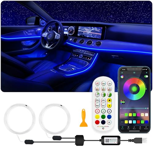 USB Car LED Lights, Interior Car Lights Strip with APP and RF Remote Control, 2 in 1 Ambient Lighting with 157 inches Fiber Optic Music Sync Simple Installation EL Wire Lights (2 in 1/157 inches) - size: 157 inches