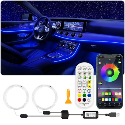 USB Car LED Lights, Interior Car Lights Strip with APP and RF Remote Control, 2 in 1 Ambient Lighting with 157 inches Fiber Optic Music Sync Simple Installation EL Wire Lights (2 in 1/157 inches) - size: 157 inches