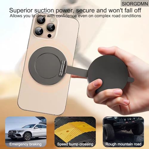 Vacuum Magnetic phone holders for your car dashboard,360°Rotatable Adjustable cell phone stand,Foldabl Magsafe Car Mount with Vacuum Suction Cup for Cars/Gym/Mirror/Smooth Surface iOS Android,Black