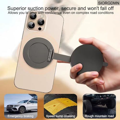 Vacuum Magnetic phone holders for your car dashboard,360°Rotatable Adjustable cell phone stand,Foldabl Magsafe Car Mount with Vacuum Suction Cup for Cars/Gym/Mirror/Smooth Surface iOS Android,Black
