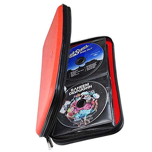 CD DVD Case, 72 Capacity Heavy Duty Wallet, DVD CD Case Holder for Car, Hard Shell Sturdy case, CD Disk Holder, DVD disc Binder, Booklet, Protective Blu-ray Wallet (72 Capacity,Red) - color: Red