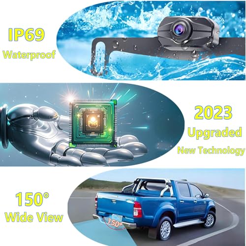Car Rear View Camera, Backup Camera for Car, Trucks, SUVs, Pickup, 4.3-inch IPS Monitor, Night Vision, DIY Guide Lines, Front/Rear Camera Switch,IP69 Waterproof K4301