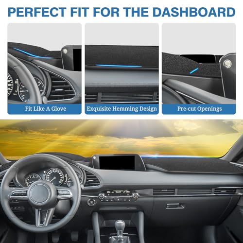 FIILINES Dash Cover for 2019-2025 2026 Mazda 3 Hatchback Sedan (Without HUD), Dashboard Mat Interior Accessories Dashboard Pad Carpet Dash Mat Sunshade Non-Slip Polyester Protector No Glare Black - size: For Ma-zda 3 2019-2026