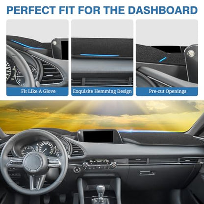 FIILINES Dash Cover for 2019-2025 2026 Mazda 3 Hatchback Sedan (Without HUD), Dashboard Mat Interior Accessories Dashboard Pad Carpet Dash Mat Sunshade Non-Slip Polyester Protector No Glare Black - size: For Ma-zda 3 2019-2026