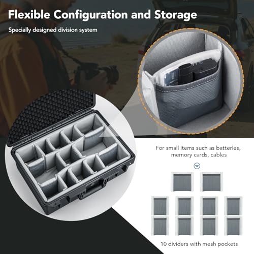 Lykus PVC2 Hard Case with Dividers for Cameras,Lenses,DJI Mavic/Air/Mini - color: Black PVC2
