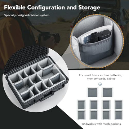 Lykus PVC2 Hard Case with Dividers for Cameras,Lenses,DJI Mavic/Air/Mini - color: Black PVC2