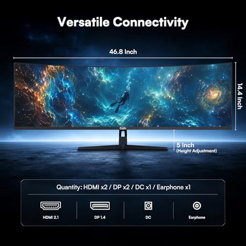 49 Inch Curved Ultrawide Monitor, DQHD 5K, 165Hz | 32:9 1500R VA Display, 1ms MPRT, G-Sync & FreeSync, HDR400, 127% sRGB, Adjustable Stand, HDMI & DP, VESA, Gaming & Creating - size: 49 inch