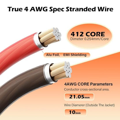 4 Gauge AWG Power/Ground Wire Cable 20 Ft Black+20 Ft Red, High Power Shielded CCA Soft Automotive Welding Battery Wiring Kit,for Car Audio Amp Speaker RV Trailer Marine Solar+ Lugs&Heat Shrink Tubes - size: 20FT