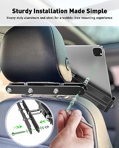 AboveTEK Tablet Holder for Car Headrest- Anti-Theft iPad Car Holder Back Seat, Secure Locking System with 360° Swivel, Universal for 4-11" Tablets, Durable Aluminum Mount for Travel & Business, Black - color: Black