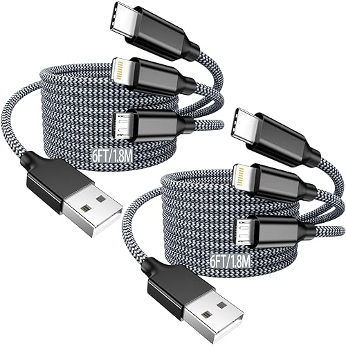 Long Multi Charging Cable,USB Universal Charger,2Pack 6ft Car Cord - color: Grey/Black-6FT-2Pack