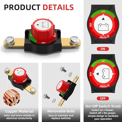 Joinfworld Side Post Battery Disconnect Switch 12V-48V 275A Waterproof Marine Battery Cut Off Switch 12 Volt for Car RV Boat ATV UTV Vehicles - color: 250A On-Off Side Post