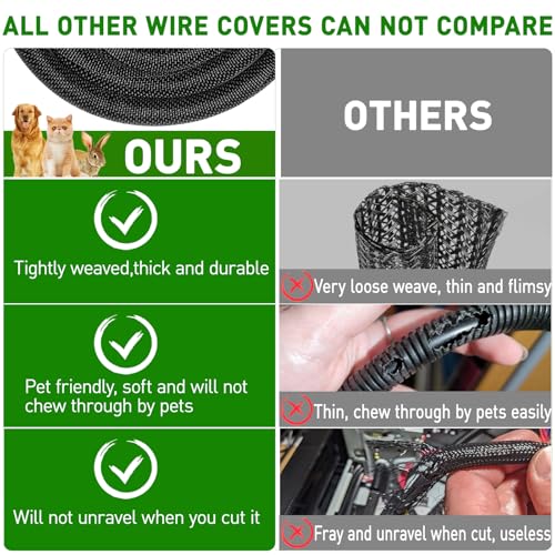 10FT Split Cable Management Sleeve Wire Loom Tubing Cord Protector for High-Temperature Automotive Harness Wires and Home Cable Management,Self-Wrapping Braided Cord Covers (1/2 Inch) - size: 1/2"-10Feet