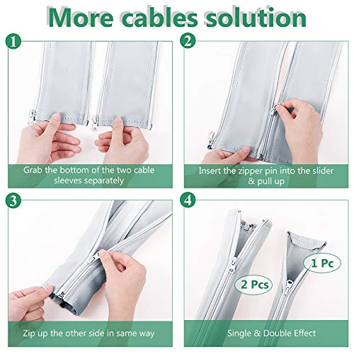 StangH Office Cable Management kit with Zipper 19 Inch, 4 Pieces -White - color: Greyish White, size: 19"L x 3.5"W-4PACKS