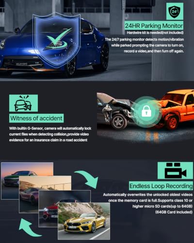 Dash Cam Front Rear and Inside, 3 Channel Dash Camera for Cars W/ 64GB Card - size: X25 3 Channel Dash Cam