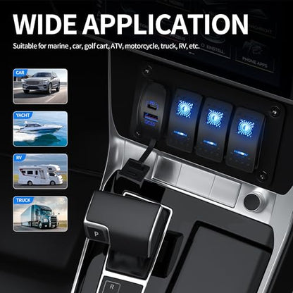 DAIERTEK USB Rocker Switch 12V Waterproof USB C & QC 3.0 Dual Ports Outlet PD Charger Socket for Car, UTV, RZR, RV, Truck, Marine - color: blue amd purple