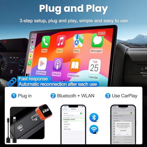 MMB Wireless CarPlay Adapter for iPhone＆Android Auto, Fast Auto-Connect, WiFi 6, Bluetooth 5.4, Convert Wired to Wireless, No Delay, USB-C/USB-A/Extension Cable, Compatible with iOS10+/Android 11+ - color: Ultra Orange