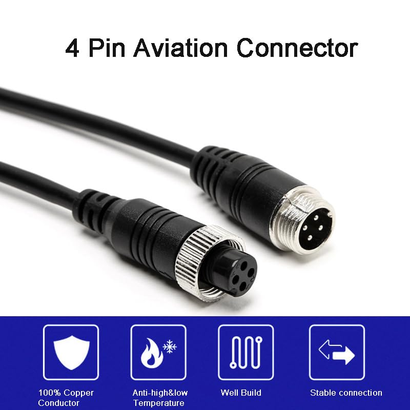 4PIN Aviation Extension Cable for Backup Camera Video Power Wire Waterproof Shockproof Reverse Rearview Monitor System for Car Truck Van Bus RV Camper Motorhome Trailer 16ft 5m - style: 16ft(5m)